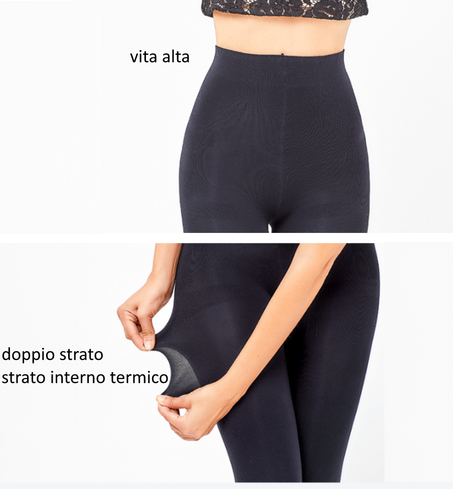 Set 2 pezzi donna calze collant leggings termiche invernale 180D doppio strato, vita alta