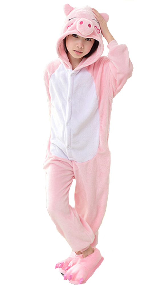 Pigiama animale intero MAIALINO ROSA, pigiamone invernale in flanella, costume carnevale cosplay unisex adulto e bambino