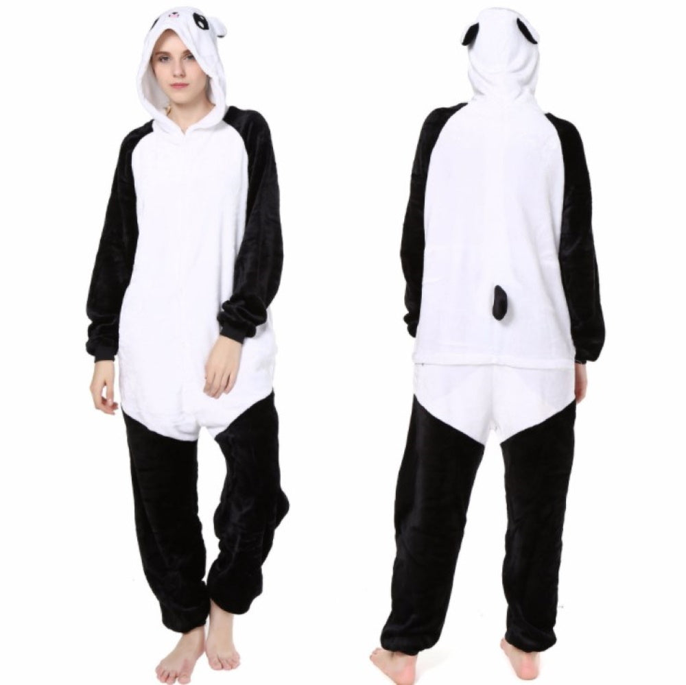 Pigiama pigiamone animale in flanella intero PANDA, pigiama invernale, costume carnevale Halloween cosplay unisex adulto e bimbo