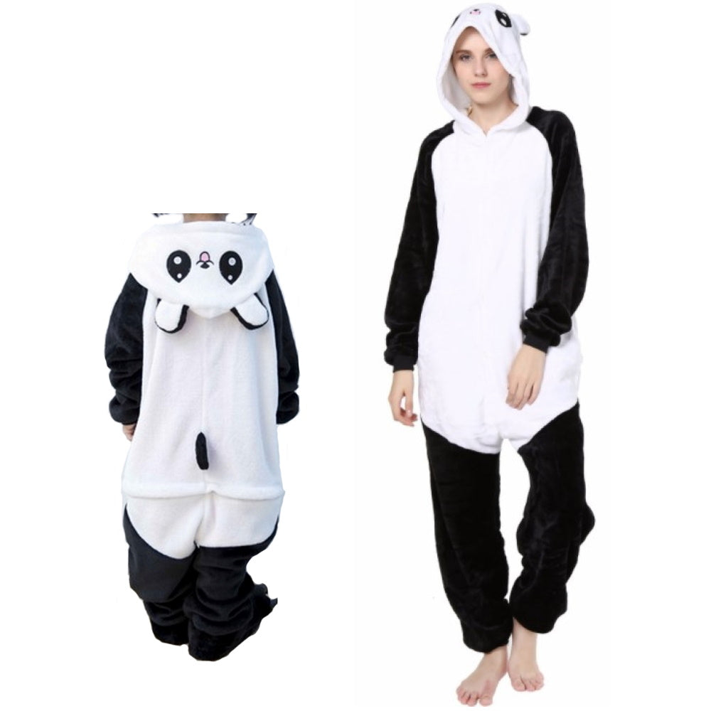 Pigiama pigiamone animale in flanella intero PANDA, pigiama invernale, costume carnevale Halloween cosplay unisex adulto e bimbo