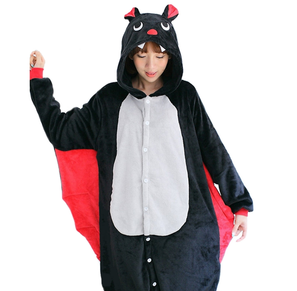 Pigiama pigiamone animale in flanella intero PIPISTRELLO, pigiama invernale, costume carnevale cosplay unisex adulto bimbo