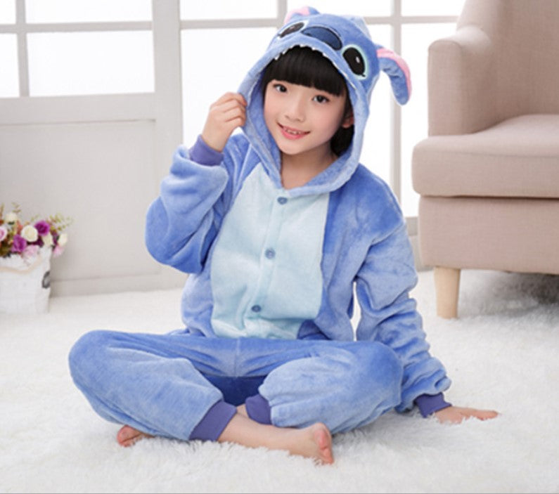 Pigiama animale intero BLU, pigiamone invernale in flanella, costume carnevale cosplay, unisex adulto e bambino