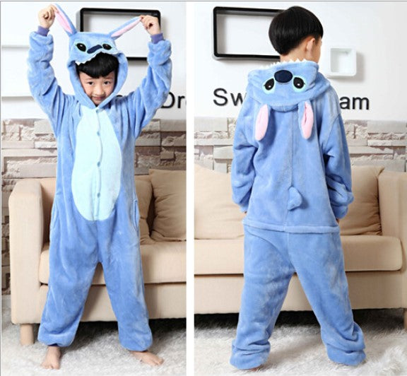 Pigiama animale intero BLU, pigiamone invernale in flanella, costume carnevale cosplay, unisex adulto e bambino