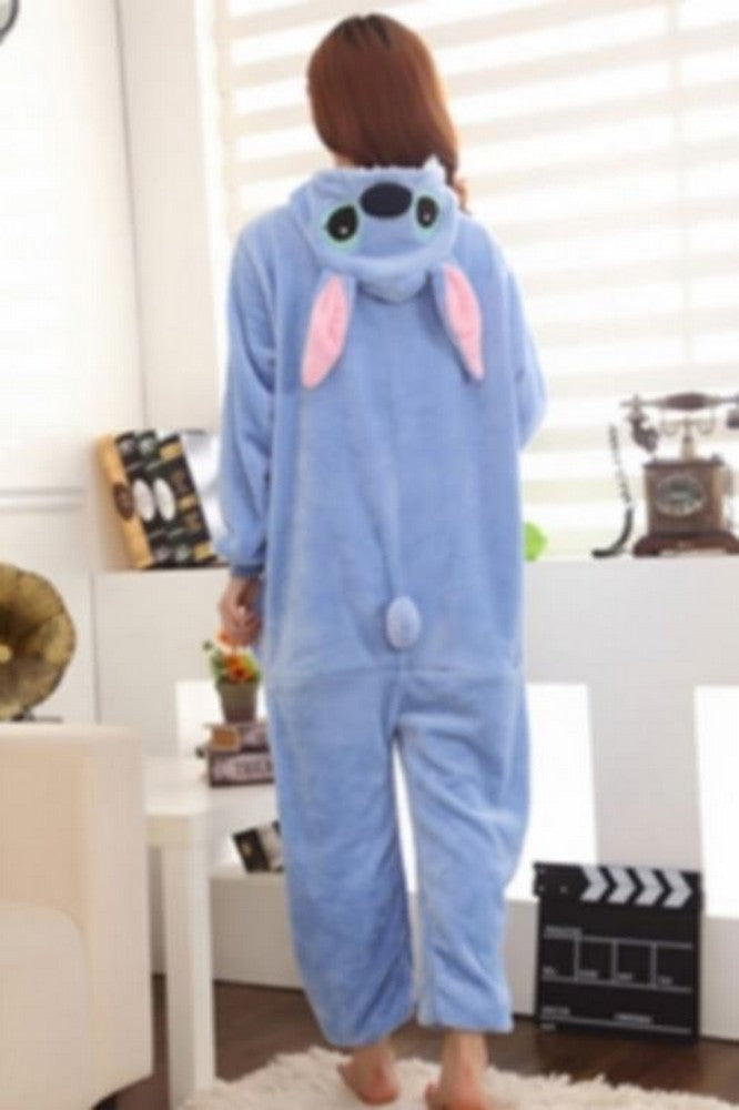 Pigiama animale intero BLU, pigiamone invernale in flanella, costume carnevale cosplay, unisex adulto e bambino