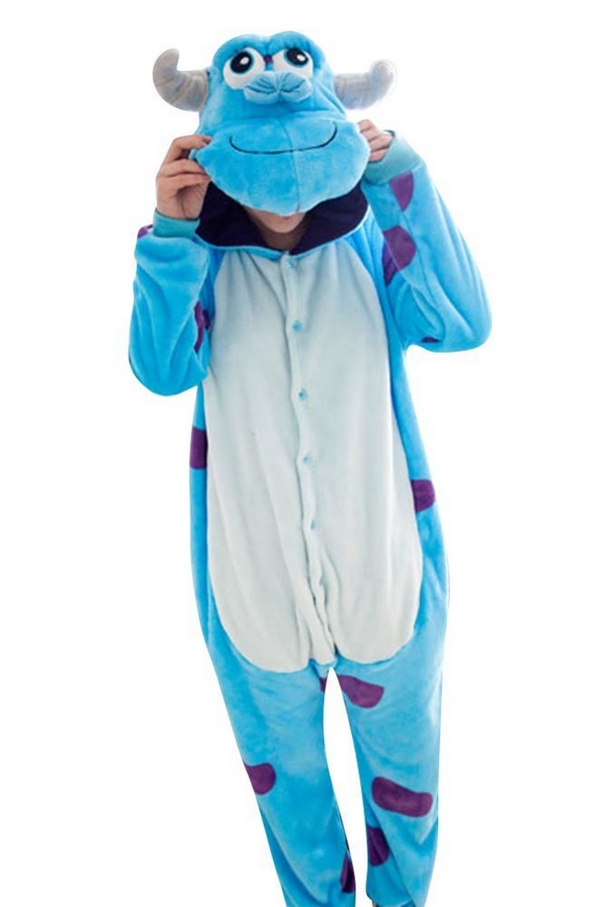 Pigiama animale intero DRAGO AZZURRO, pigiamone invernale in flanella, costume carnevale cosplay, unisex adulto e bambino