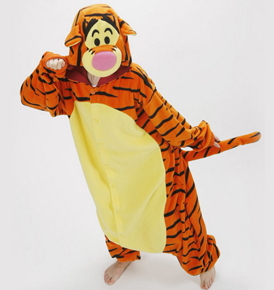 Pigiama animale intero TIGRE, pigiamone invernale in flanella, costume carnevale cosplay, unisex adulto e bambino