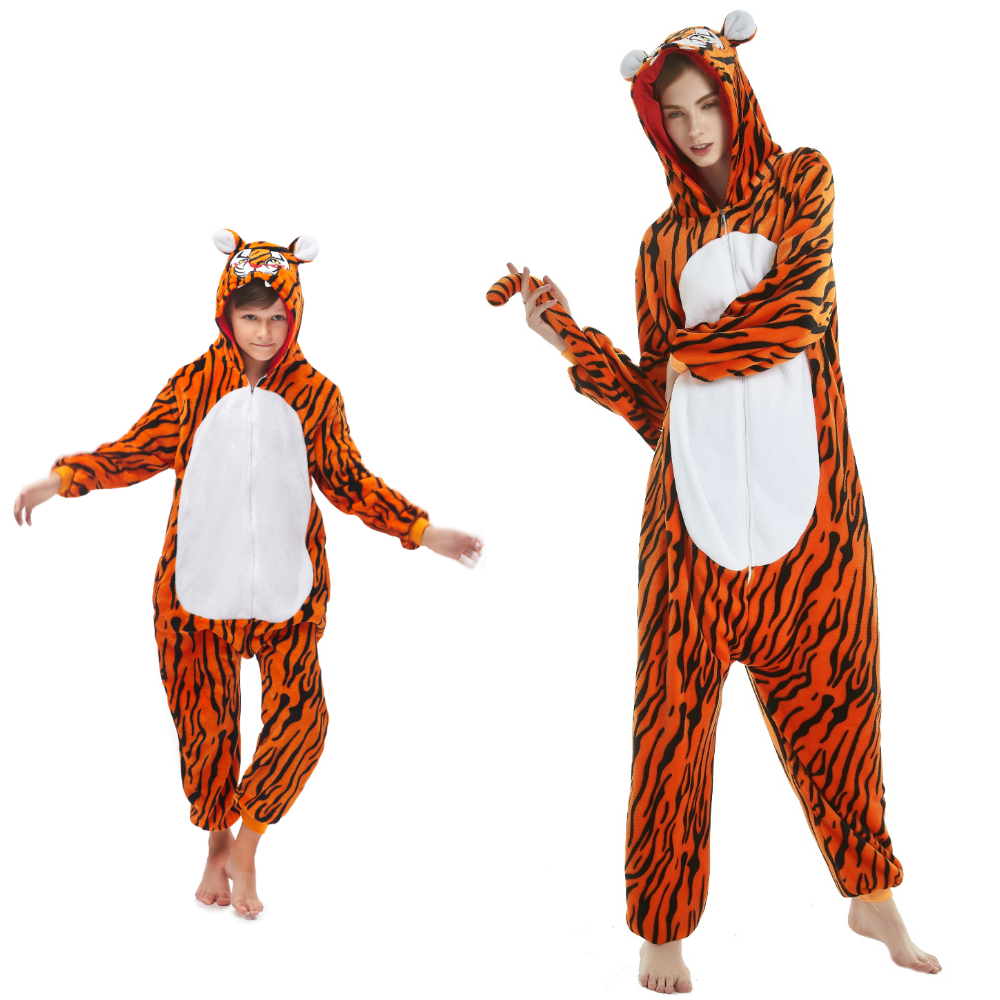 Pigiama pigiamone animale in flanella intero TIGRE, pigiama invernale, costume carnevale cosplay unisex adulto bambino