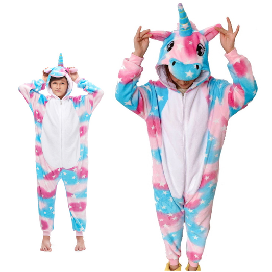 Pigiama animale intero UNICORNO STELLA, pigiamone invernale in flanella, costume carnevale cosplay unisex adulto bambino