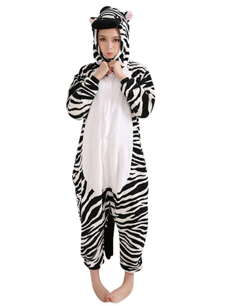 Pigiama pigiamone animale in flanella intero ZEBRA, pigiama invernale, costume carnevale Halloween cosplay, unisex adulto