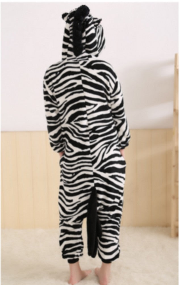 Pigiama pigiamone animale in flanella intero ZEBRA, pigiama invernale, costume carnevale Halloween cosplay, unisex adulto