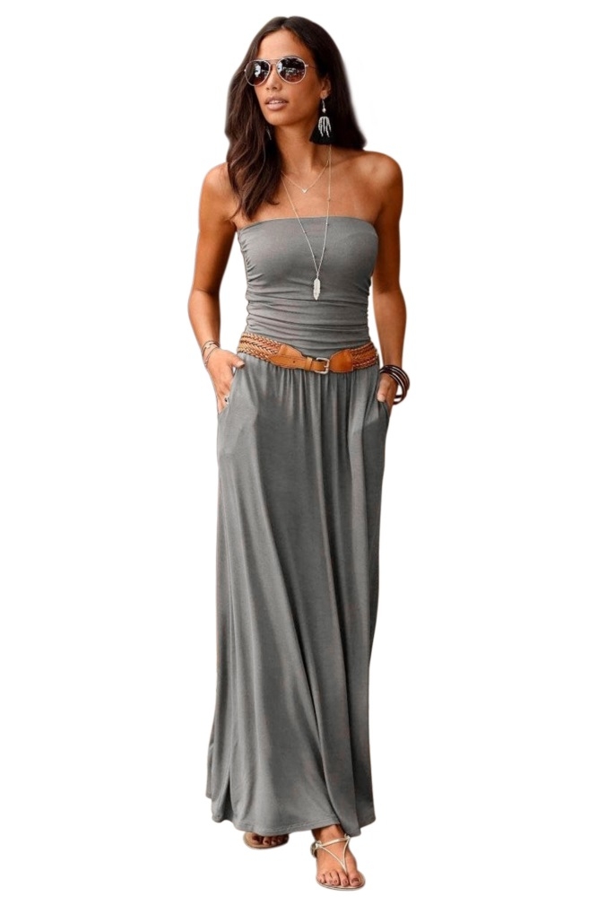 Abito vestito lungo estivo casual donna con tasche vestito a fascia  cocktail | eBay